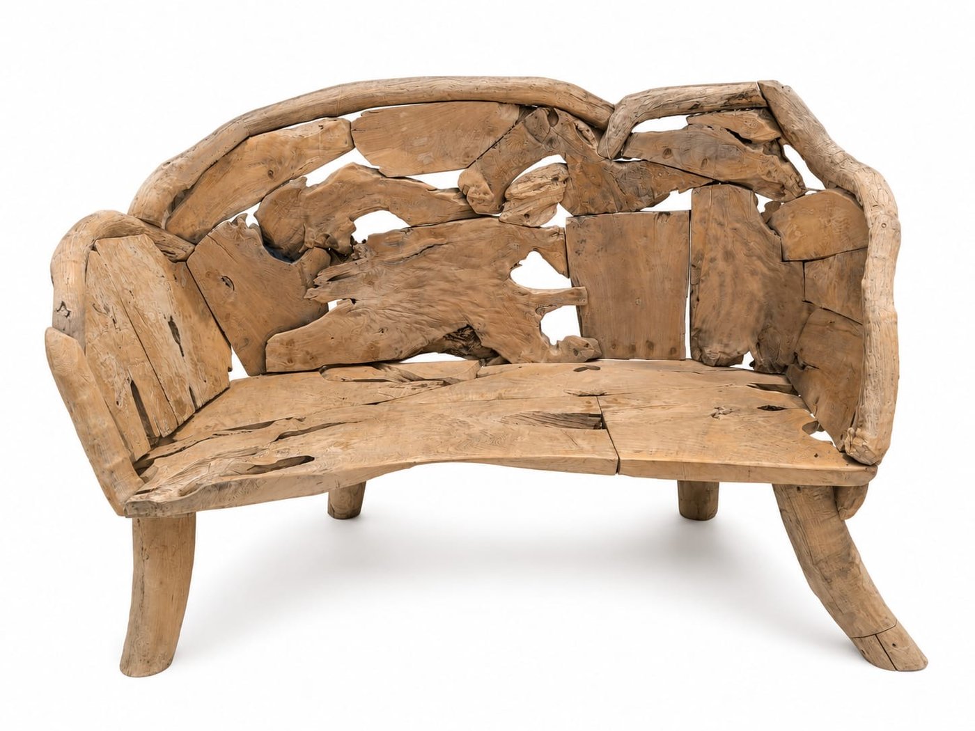 Banc en bois flotté avec dossier en éventail
