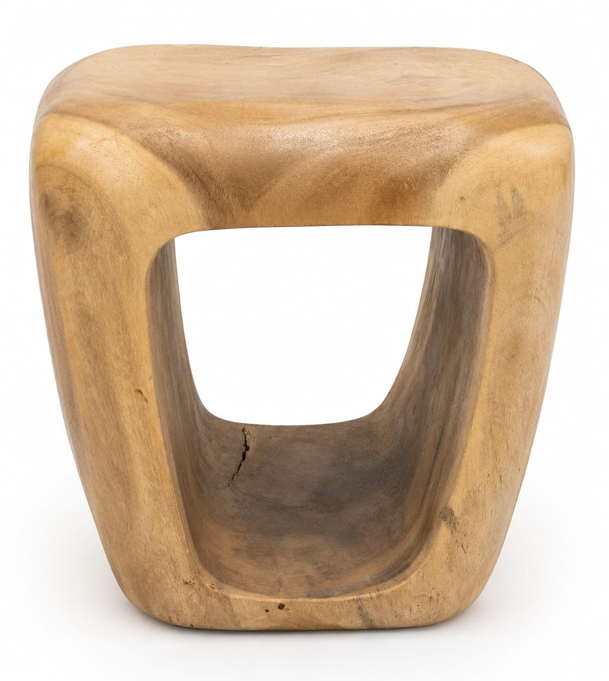 Tabouret sculpté en teck massif aux lignes organiques